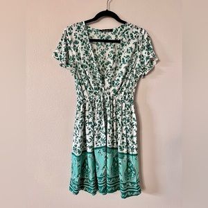 Women Green Floral Print Short Sleeve Summer Dress